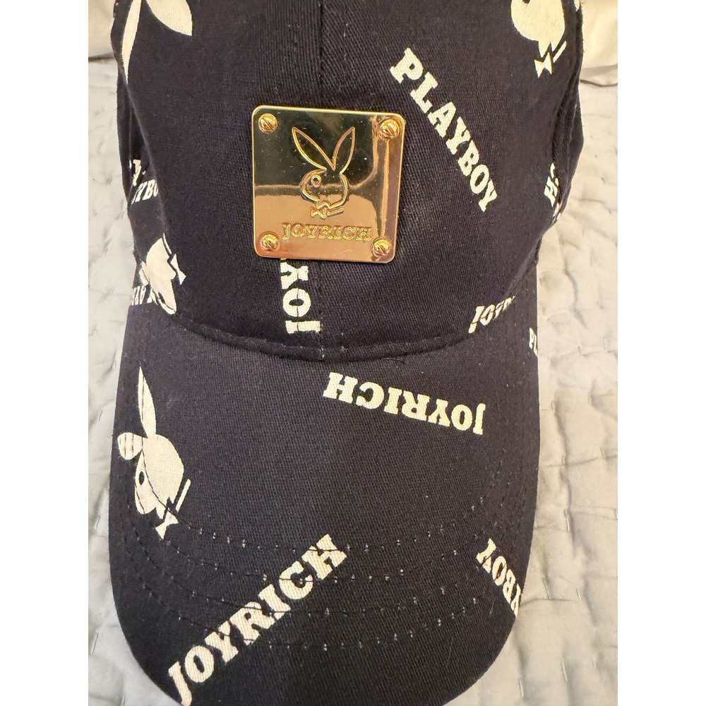 Joyrich Black Logo Print Adjustable Baseball Cap Hat Gold Buckle Y2K Streetwear